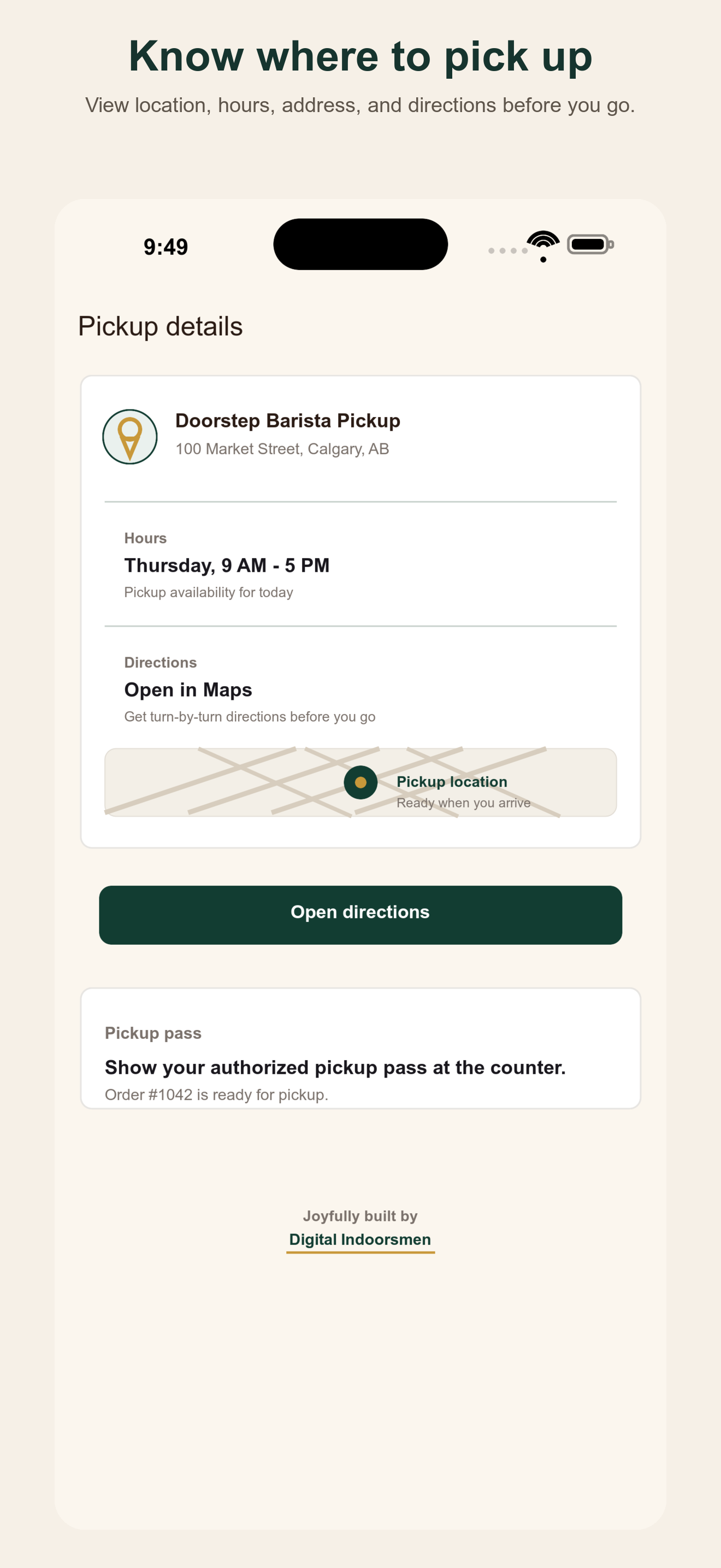 Doorstep Pickup location details screen